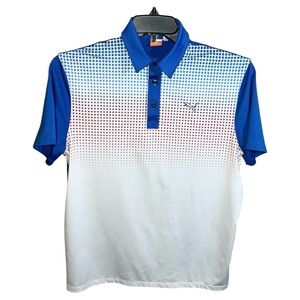 Puma Polo Shirt Kids XL White Blue Red Dry Cell Short Sleeve